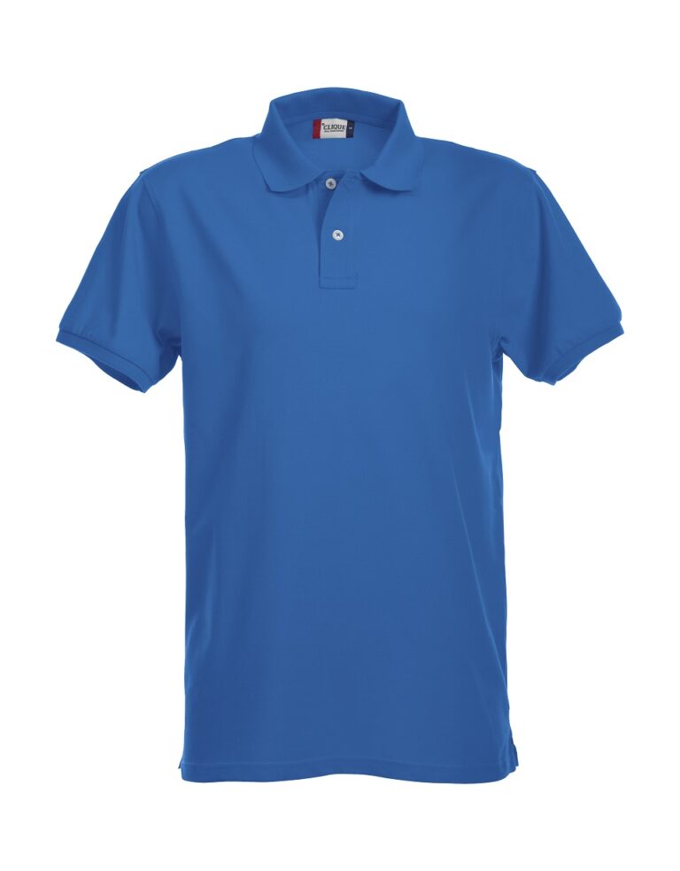 Een midden blauwe heren polo met 3 knoopjes. Deze polo met reguliere pasvorm en korte mouwen.