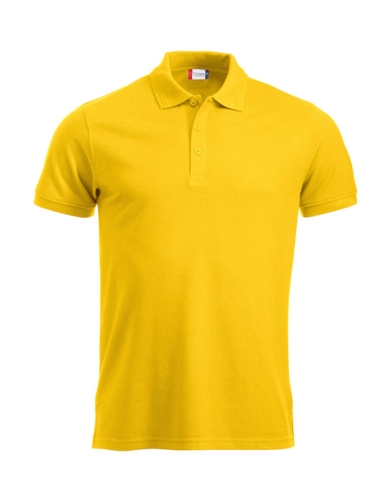 Geel heren polo met 3 knoopjes en korte mouw.