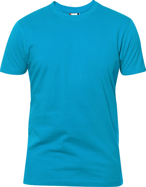 Licht blauw heren t-shrit met ronde hals en korte mouw.